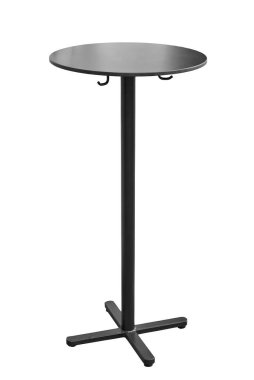 İşlenmiş demir bacaklı yuvarlak masa. Sokak tablosu beyaz arkaplanda izole.