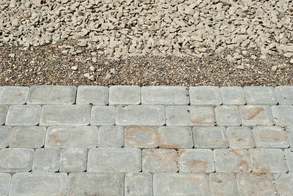 Laying New Paving Stones Replacement Asphalt Street Pavement — Stock Photo, Image