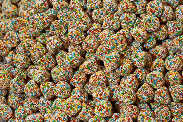 Textura Caramelos Multicolores Dulces Montón Cerca Tienda Dulces Ventana —  Fotos de Stock