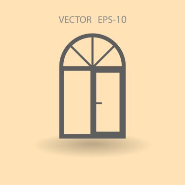 Düz uzun pencere simgesi, vektör çizim gölge