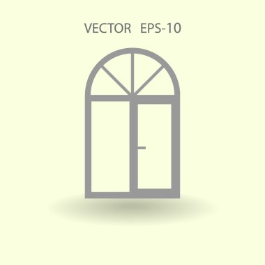 Düz uzun pencere simgesi, vektör çizim gölge