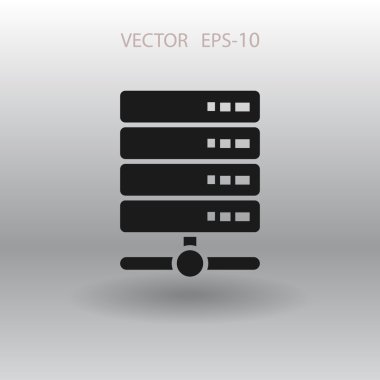 Düz uzun gölge bilgisayar sunucusu simgesi, vektör çizim