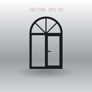 Düz uzun pencere simgesi, vektör çizim gölge