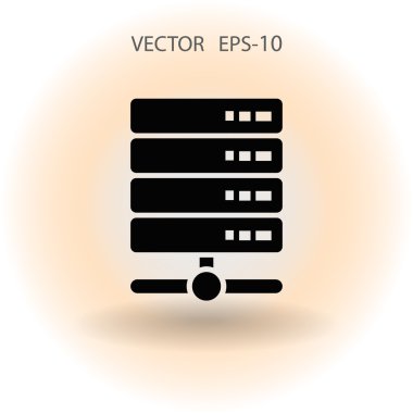 Düz uzun gölge bilgisayar sunucusu simgesi, vektör çizim