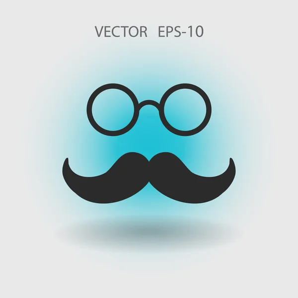 Ombre longue plate Hipster style rétro moustache et lunettes ico — Image vectorielle