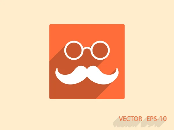 Flat long shadow Hipster retro style mustache and eyeglasses ico — Stock Vector