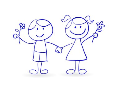 Çizgi film vektör çizim çiçek ile mutlu çocuk