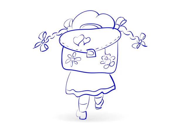 Cartoon vector illustration of little girl with schoolbags — Stock Vector