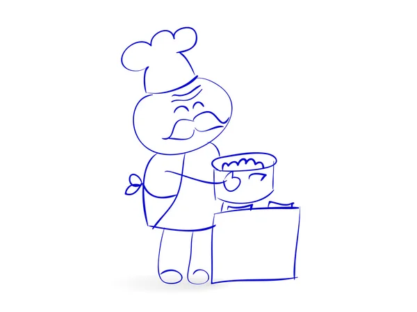 食品を調理するシェフの漫画ベクトル イラスト — ストックベクタ