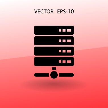 Düz uzun gölge bilgisayar sunucusu simgesi, vektör çizim