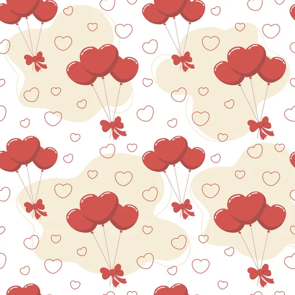 Valentine Day Love Pattern Red Heart Balloons Seamless Vector Pattern — Stock Vector