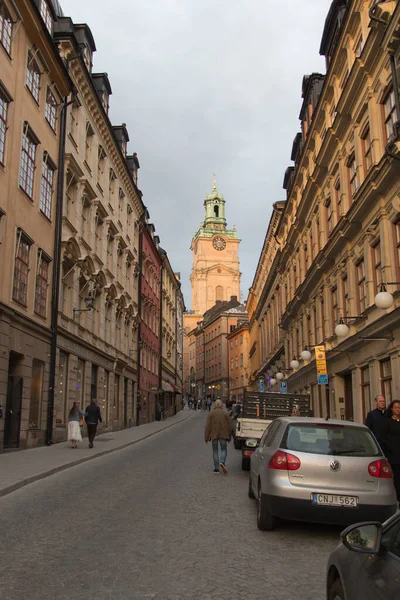 Sverige Stockholm April 2019 Utsikt Över Gata Med Domkyrka Eller — Stockfoto