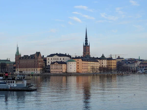 Stockholm April 2019 Utsikten Över Riddarholmen Från Vattnet Vid Solnedgången — Stockfoto