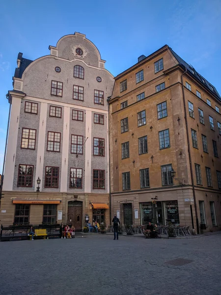 Sverige Stockholm April 2019 Utsikten Över Gamla Byggnader Stortorget Gamla — Stockfoto