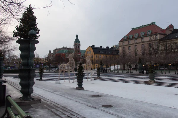 Stockholm Zweden December 2018 Het Uitzicht Enorme Led Lichtjes Kungstradgarden — Stockfoto