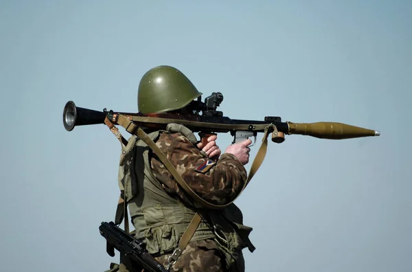 Soldado Com Lançador Granadas Antitanque Bandeira Artsakh Também Conhecido Como — Fotografia de Stock