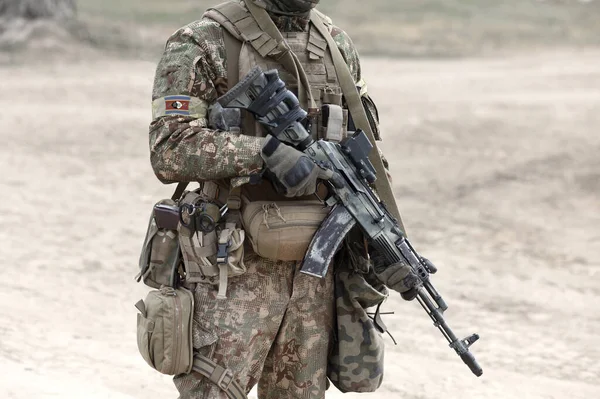 Soldado Com Espingarda Assalto Bandeira Suazilândia Uniforme Militar Colagem — Fotografia de Stock