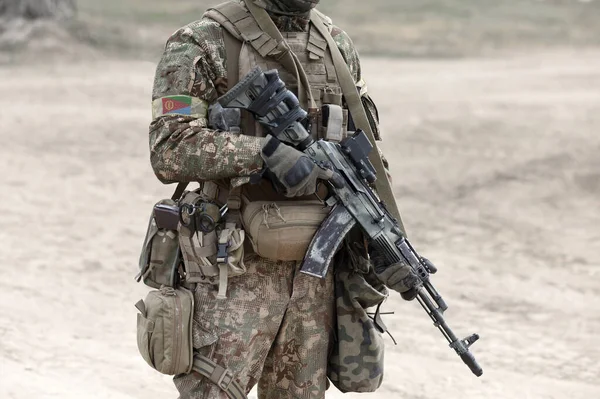 Soldado Com Espingarda Assalto Bandeira Eritreia Uniforme Militar Colagem — Fotografia de Stock