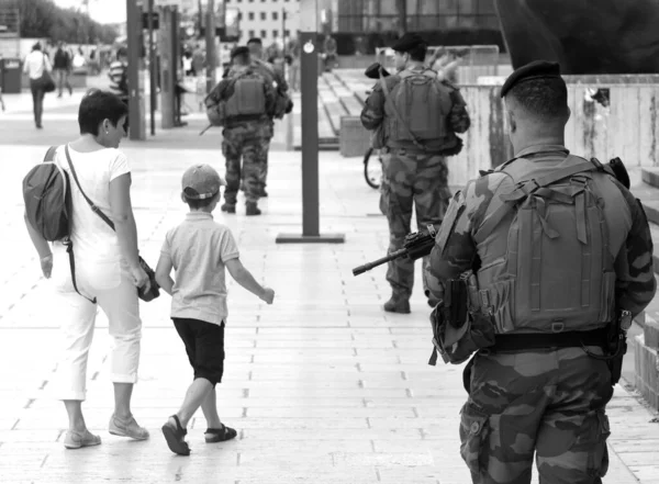 París Francia Agosto 2019 Patrulla Militar Distrito Financiero Defense París — Foto de Stock