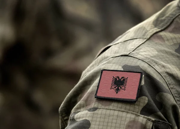 Drapeau Albanie Uniforme Militaire Armée Troupes Soldats Collage — Photo