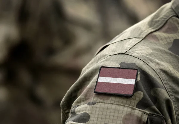 Прапор Латвії Військовій Формі Армія Солдати Солдати Колаж — стокове фото