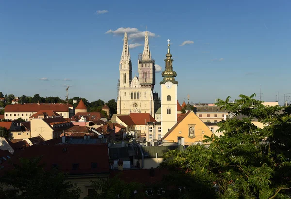 Zagreb Şehir Manzarası Zagreb Katedrali Mary Kilisesi Hırvatistan — Stok fotoğraf