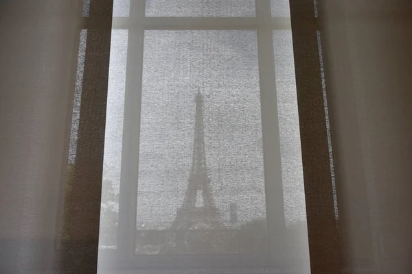 View Eiffel Tower Curtains Paris France Paris Cityscape — Stock Photo, Image