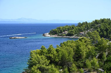 Hırvatistan 'ın Korcula adasında deniz kenarındaki evler