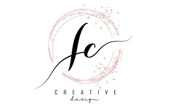 手書きのIc Iピンクの輝きと輝く円とC文字のロゴ IとCの文字で装飾ベクトルイラスト — ストックベクタ