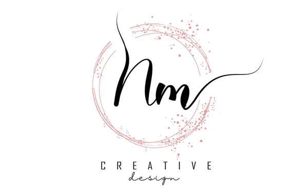 Logotipo Letra Manuscrita Com Círculos Cintilantes Com Brilho Rosa Ilustração — Vetor de Stock
