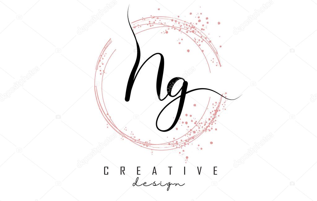 Handwritten Ng N G Letter Logo With Sparkling Circles With Pink Glitter Decorative Vector Illustration With N And G Letters Premium Vector In Adobe Illustrator Ai Ai Format Encapsulated