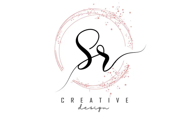 Logotipo Letra Manuscrito Com Círculos Cintilantes Com Brilho Rosa Ilustração — Vetor de Stock