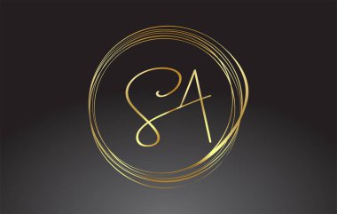 Altın Harfler SA S İmzalı bir monogram vektör logosu. Basit bir SA S A Icon dairesel desenli. S harfi ve A harfi ile yaratıcı el yazısı Vektör İllüstrasyonu.