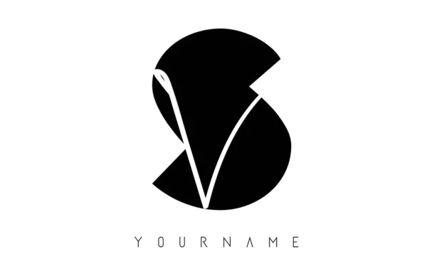 V黑色和银色字母标志与几何设计 有两种不同类型的图标 字母缩写和抽象重叠字母S和V — 图库矢量图片