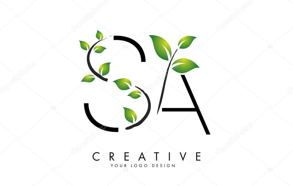 Leaf Letters Sa S A Logo Design With Green Leaves On A Branch Letters Sa S A With Nature Concept Eco And Organic Letter Vector Illustration Premium Vector In Adobe Illustrator