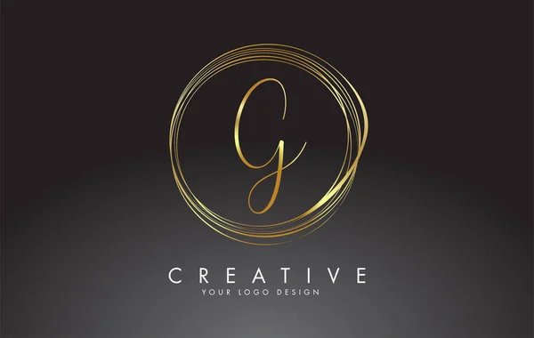 Minimalist dizaynlı G-Altın Harfleri Logosu. Dairesel altın halkalı G Simgesi. G harfli yaratıcı pul vektörü illüstrasyonu.