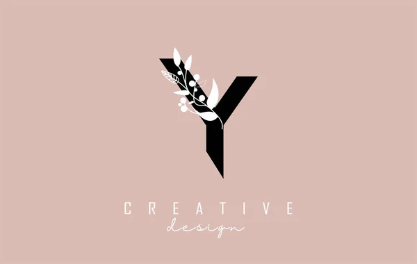 Black Letter Logo White Leaves Leaf Branch Design Creative Elegant — Stock Vector
