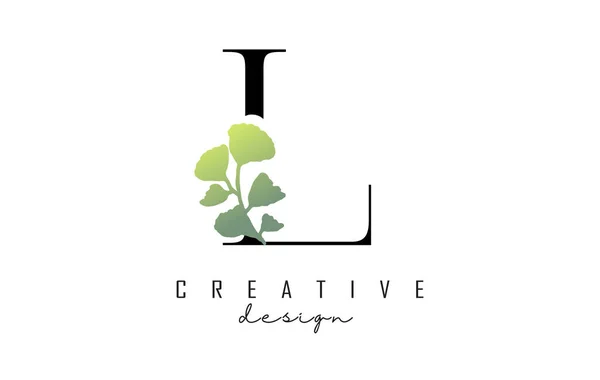 Літера Дизайн Логотипу Вирізаним Колом Зеленим Листям Векторна Ілюстрація Ботанічними — стоковий вектор