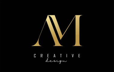 Golden AM serif yazı tipi ve zarif stili olan M harfli logo tasarımı konsepti. A ve M harfli vektör illüstrasyon simgesi.