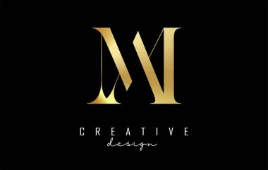 Golden AM serif yazı tipi ve zarif stili olan M harfli logo tasarımı konsepti. A ve M harfli vektör illüstrasyon simgesi.