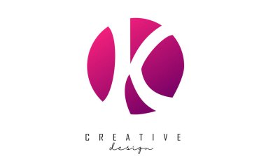 Pembe gradyan dairede el yazısıyla yazılmış K logosu ve yaratıcı kesim. Pembe arkaplanlı yaratıcı K harfi logosu.