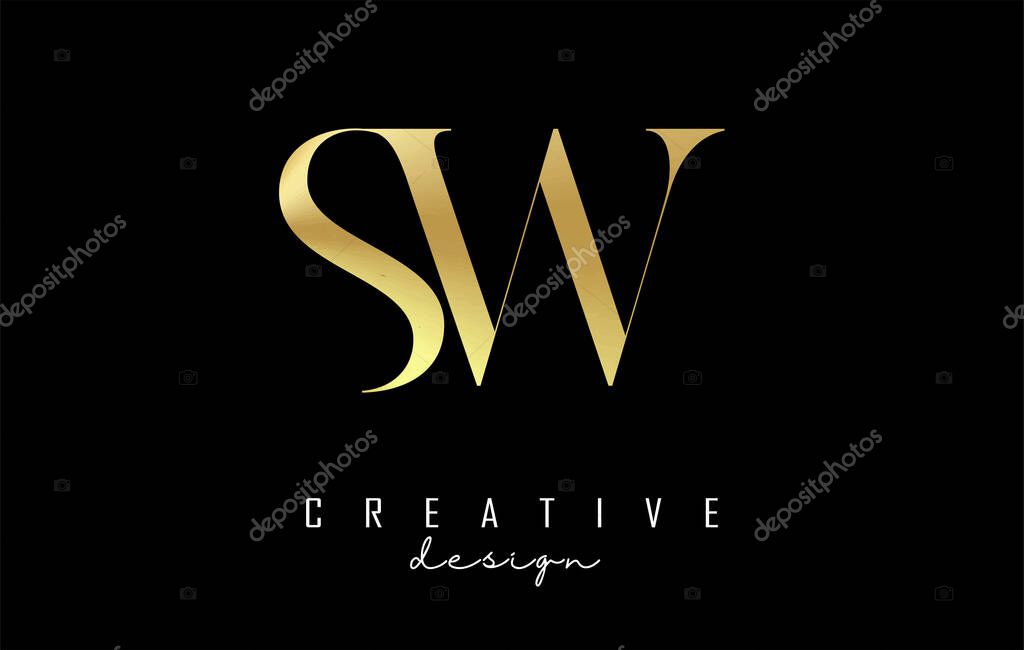 Golden SW s w letter design logo logotype concept with serif font and elegant style. Vector illustration icon with letters S and W.