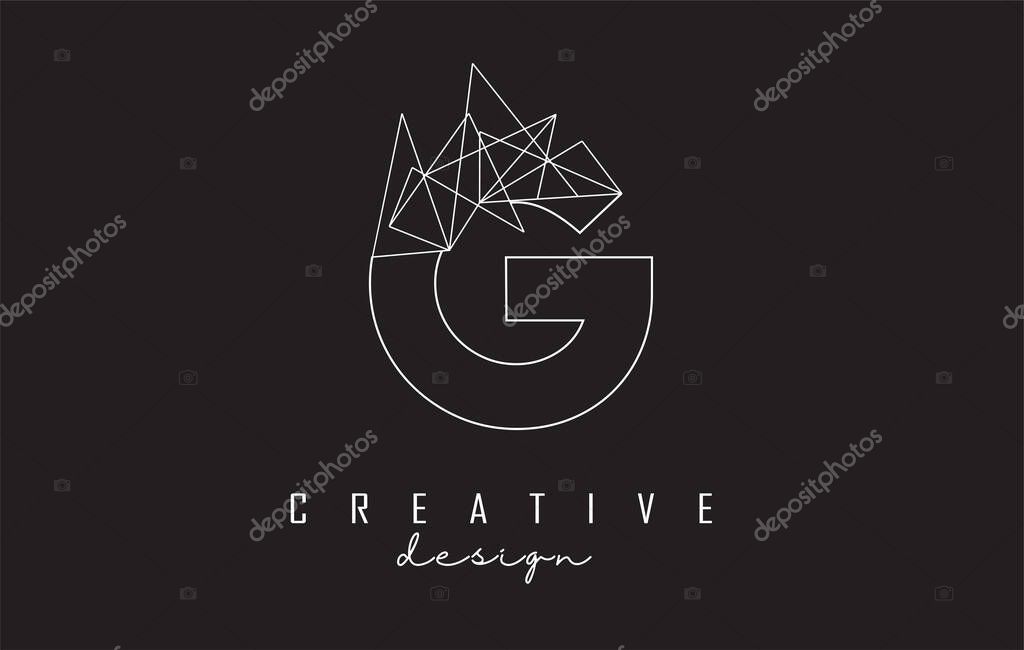 Outline Letter G logo design with broken stone detail. Vector Illustration with geometrical effect.