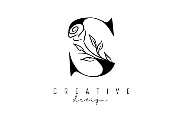 Modèle Logo Lettre Avec Illustration Vectorielle Rose Noire — Image vectorielle