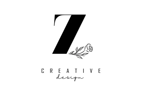 Logo Lettre Avec Illustration Vectorielle Rose Noire — Image vectorielle