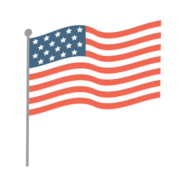 De USA zwaaien vlag vector platte illustratie geïsoleerd op witte achtergrond. Amerikaanse vlag. Nationaal symbool van de VS. — Stockvector
