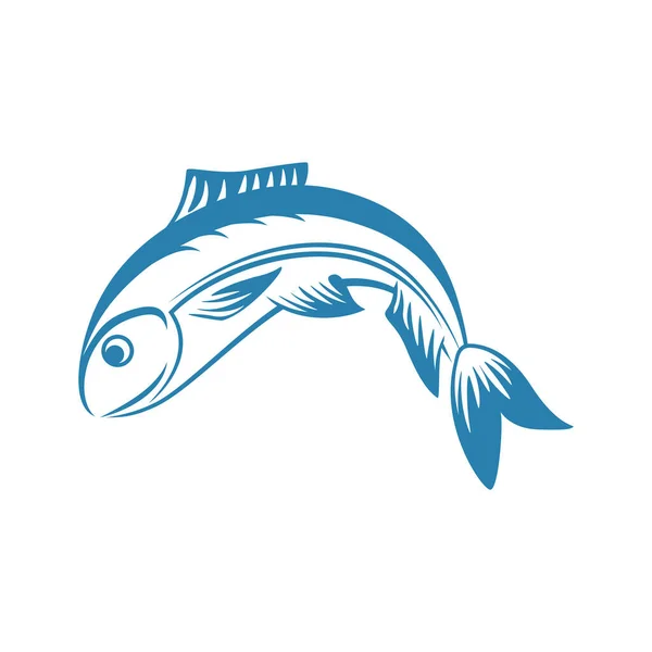 Ilustración de línea vectorial de peces azules aislados sobre fondo blanco. Logotipo Pesca Deporte o Pesca. — Vector de stock