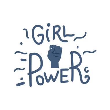 Kadın yumruk vektör düz kart şablonlu kız gücü alıntısı. Feminist sloganı ya da cümlesi olan mektup.