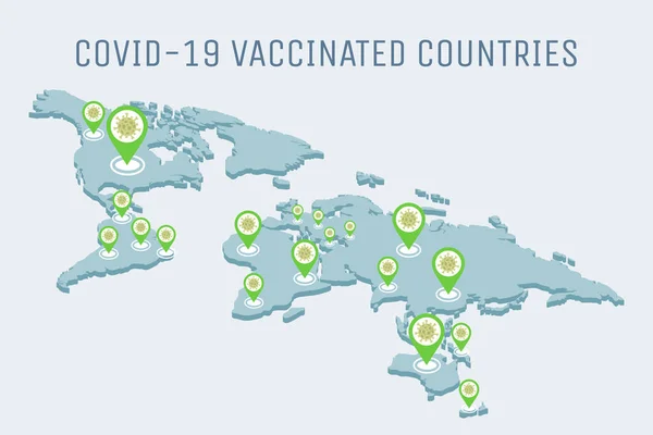 Covid-19 países vacunados vector ilustración plana. pandemia mundial de brote de Coronavirus en la Tierra. — Vector de stock