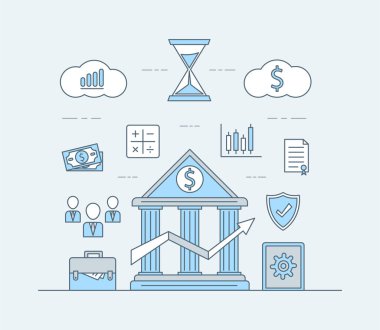 Çevrimiçi bankacılık ya da uygulama vektör çizgi film taslağı çizimi yatırımı. İş yatırım kavramı.